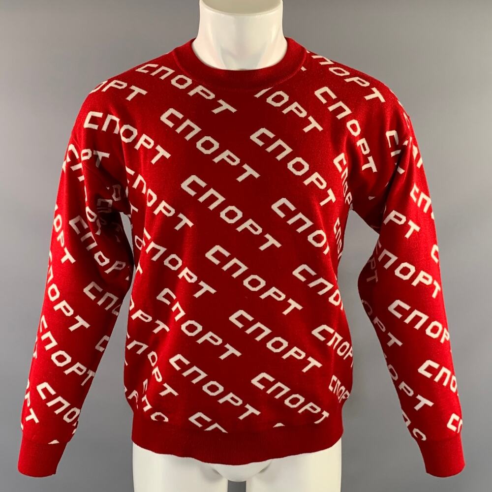 GOSHA RUBCHINSKIY Red White G007-N002 Letters Wool Blend Pull On Sweater